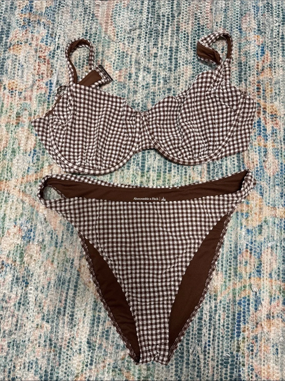Abercrombie & Fitch Curve Love, Brown and White Gingham Bikini Set - Picture 2 of 3